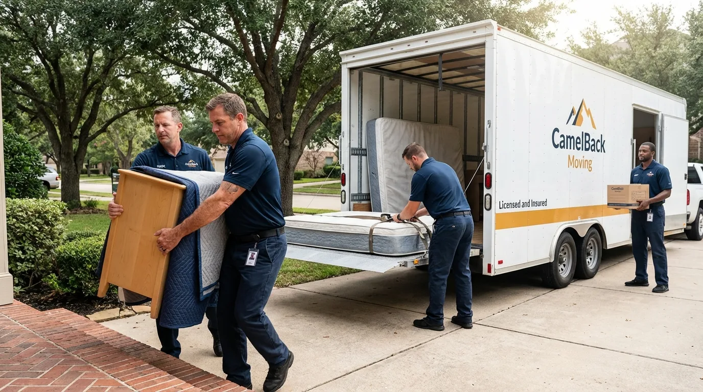 Crew loading residential truck for cross-state move from Moravia, NY