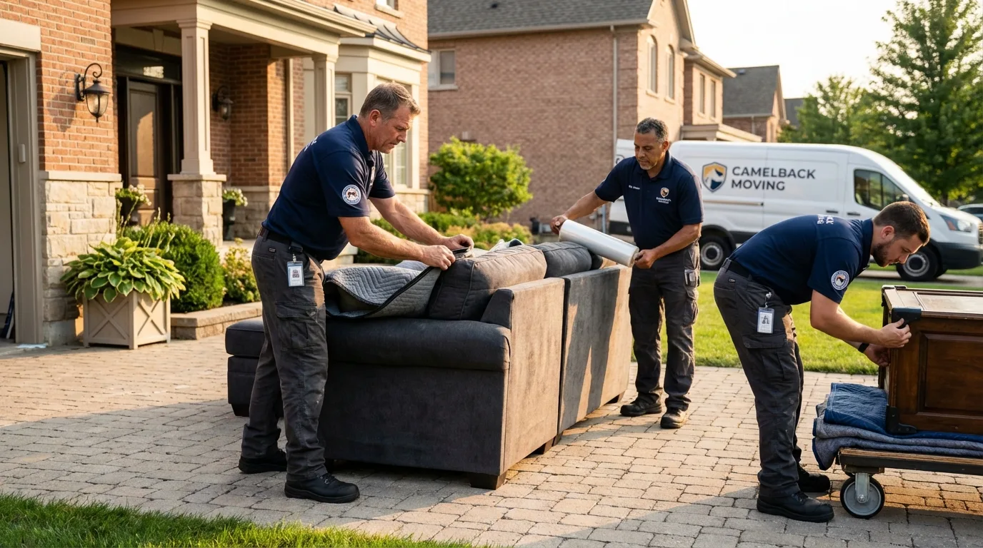 Large estate moving crew wrapping furniture in Moravia, NY